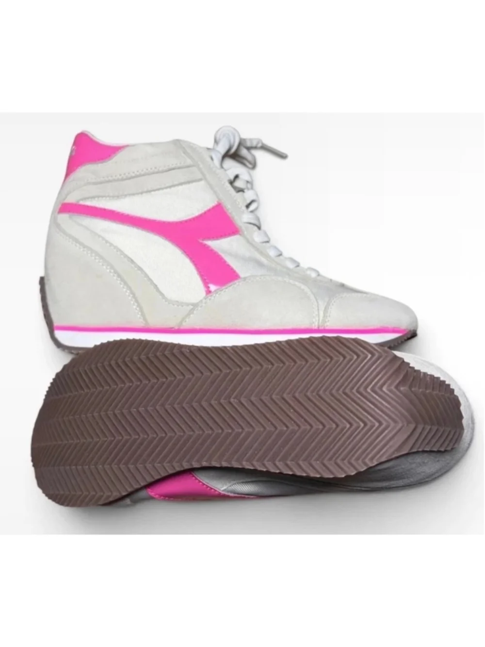 Women's Diadora Wedge Retro Sneakers White and Pink Size 7.5
